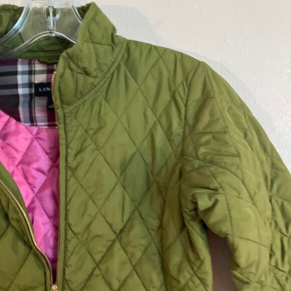 Green Lands' End quilted jacket with pink lining Youth - Picture 2 of 5